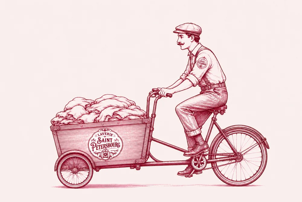 Collecte du linge de maison à domicile en triporteur, à Paris